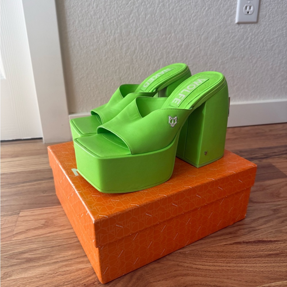 Naked Wolfe Neon Green Platform Sandals